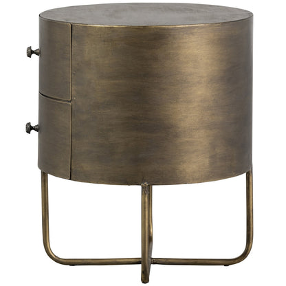 Woood Glossy Nachtkastje Rond Metaal Antique Brass - KwaliteitWonen.nl