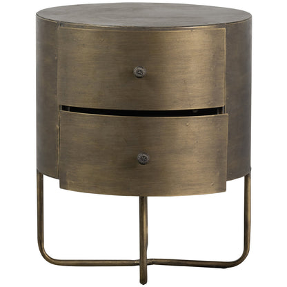 Woood Glossy Nachtkastje Rond Metaal Antique Brass - KwaliteitWonen.nl