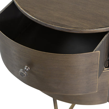 Woood Glossy Nachtkastje Rond Metaal Antique Brass - KwaliteitWonen.nl