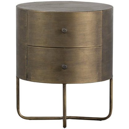 Woood Glossy Nachtkastje Rond Metaal Antique Brass - KwaliteitWonen.nl