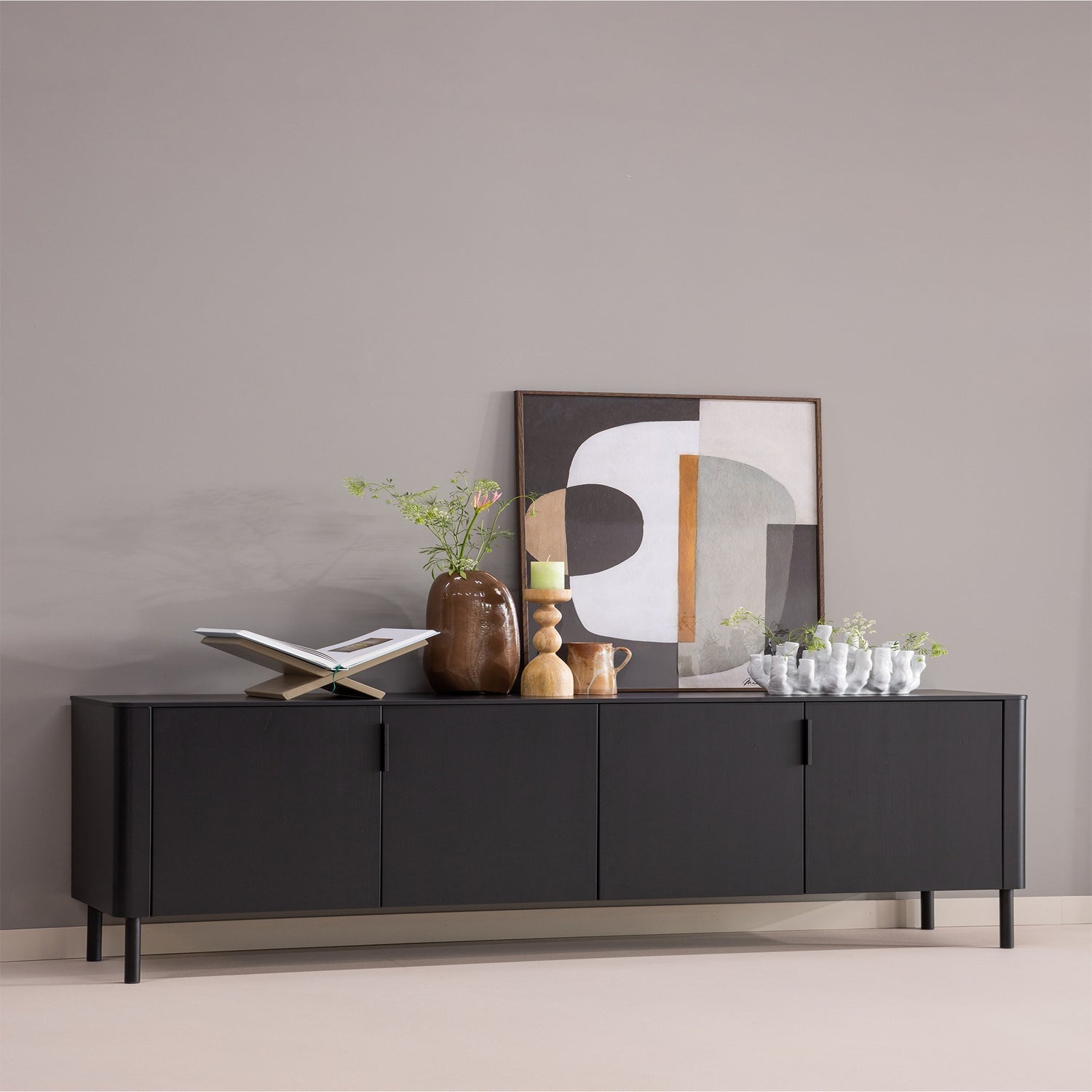 Woood Gunnar Dressoir 200 Cm Grenen Matzwart [Fsc] - KwaliteitWonen.nl
