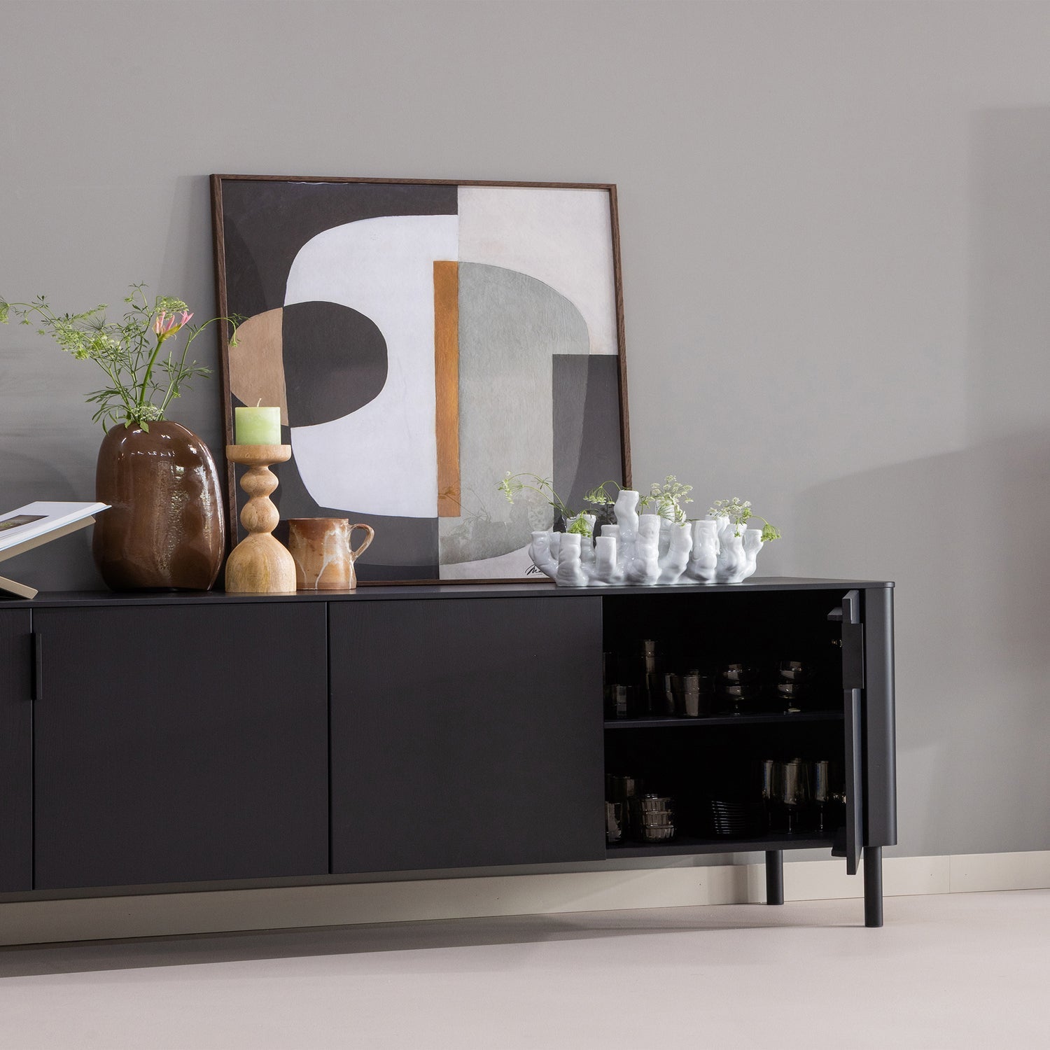 Woood Gunnar Dressoir 200 Cm Grenen Matzwart [Fsc] - KwaliteitWonen.nl