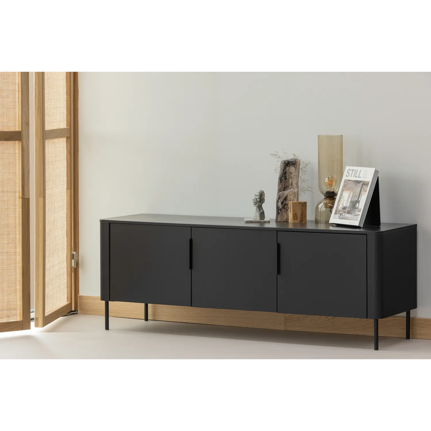 Woood Gunnar Tv Meubel 154 Cm Grenen Matzwart [Fsc] - KwaliteitWonen.nl