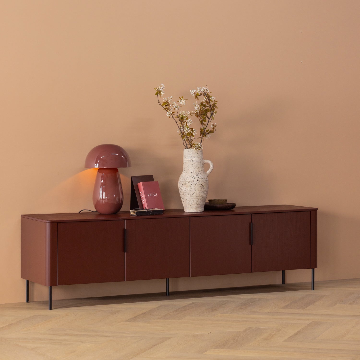 Woood Gunnar Tv Meubel 200 Cm Grenen Bordeauxrood [Fsc] - KwaliteitWonen.nl