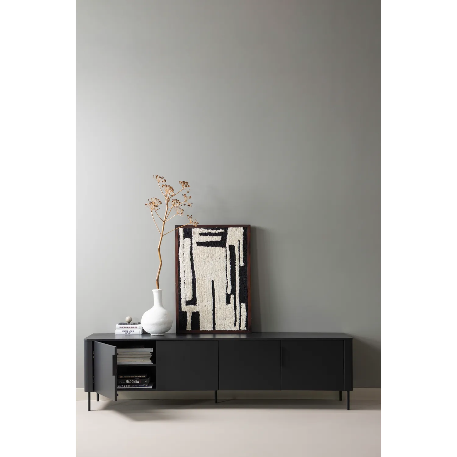 Woood Gunnar Tv Meubel 200 Cm Grenen Matzwart [Fsc] - KwaliteitWonen.nl