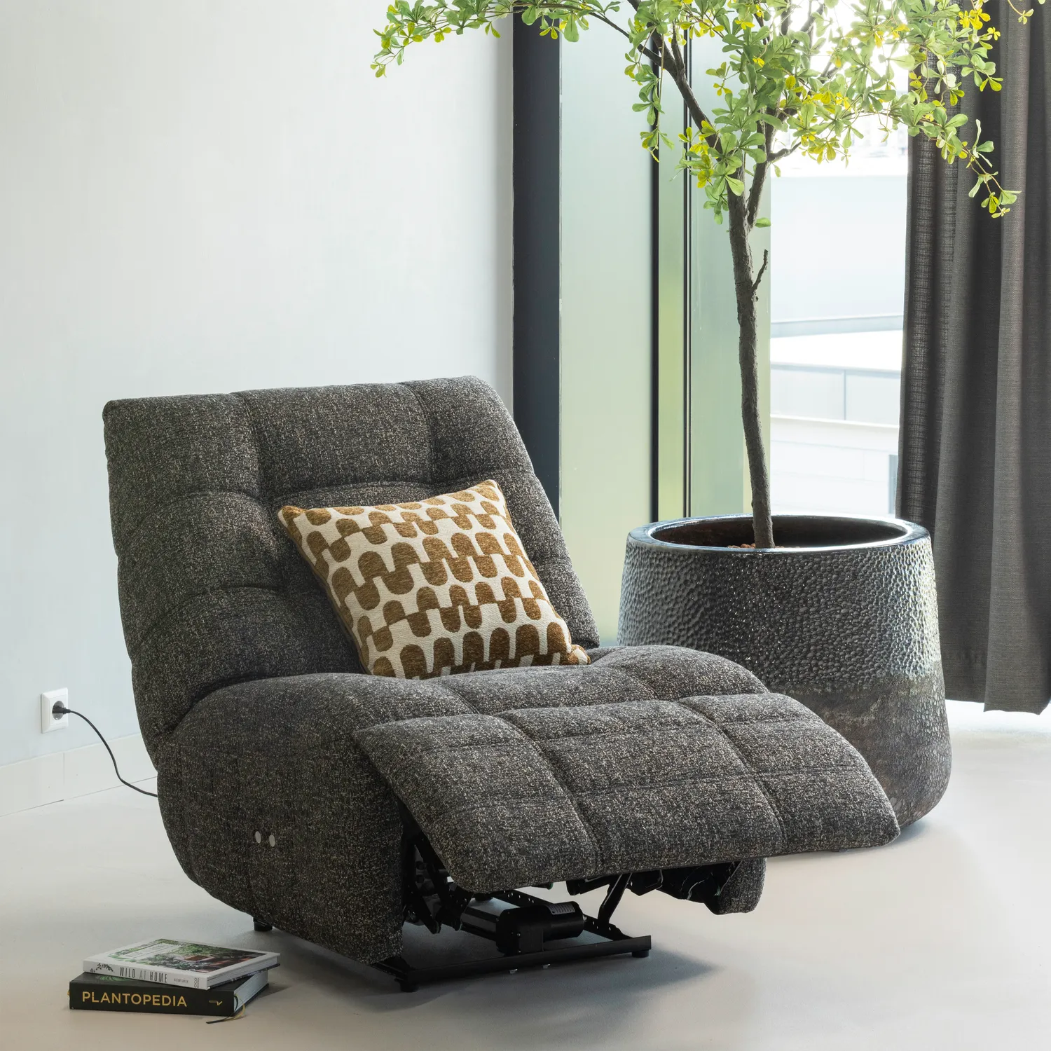 Woood Hein Relaxfauteuil Elektrisch Antraciet/Bruin Melange - KwaliteitWonen.nl