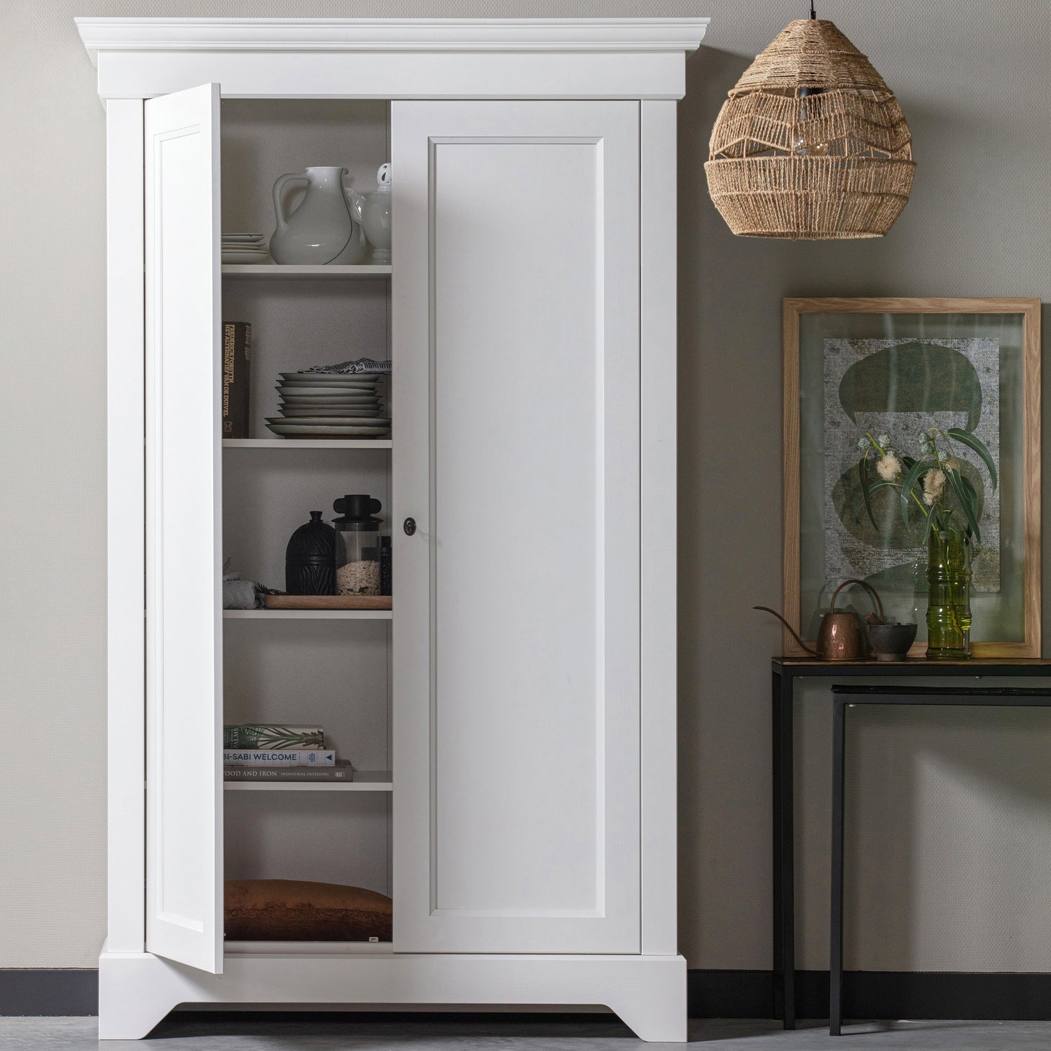 Woood Isabel Wandkast Brocante Kast Grenen Wit [Fsc] - KwaliteitWonen.nl