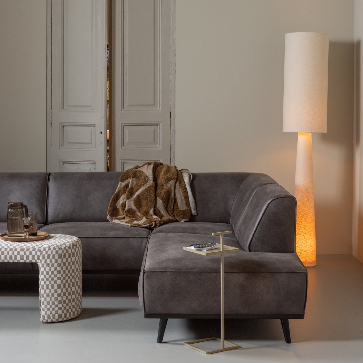 Woood Jacob Gestoffeerd Bankje Ruit Dessin Zand-Kwaliteitwonen.nl