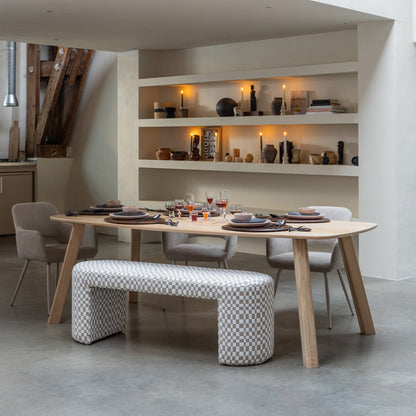 Woood Jacob Gestoffeerd Bankje Ruit Dessin Zand-Kwaliteitwonen.nl