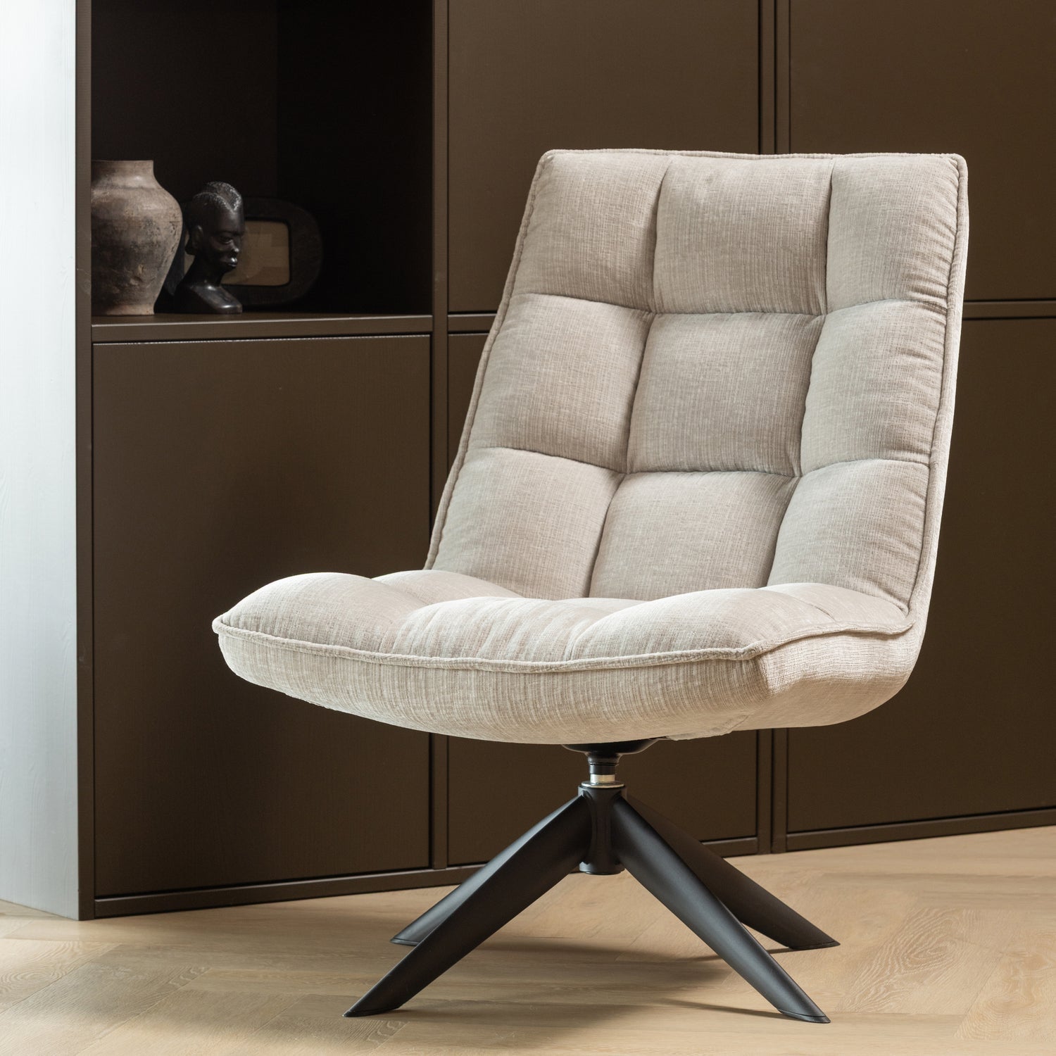Woood Jouke Draaifauteuil Chenille Structuur Naturel [Fsc] - KwaliteitWonen.nl