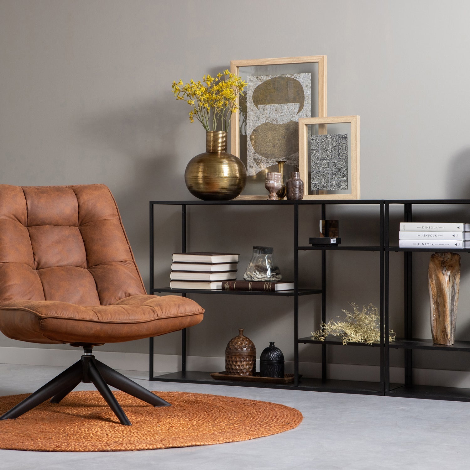 Woood Jouke Draaifauteuil Leerlook Cognac - KwaliteitWonen.nl