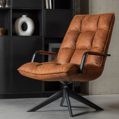 Woood Jouke Draaifauteuil Met Armleuning Leerlook Cognac [Fsc] - KwaliteitWonen.nl