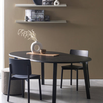 Woood Lange Jan Uitschuifbare Eettafel Rond 120cm - Ovaal 120x160-200cm Eiken Blacknight [Fsc] - KwaliteitWonen.nl
