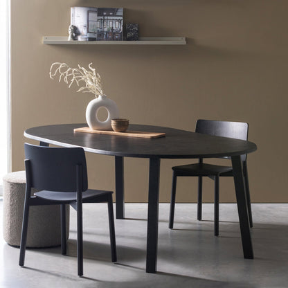Woood Lange Jan Uitschuifbare Eettafel Rond 120cm - Ovaal 120x160-200cm Eiken Blacknight [Fsc] - KwaliteitWonen.nl