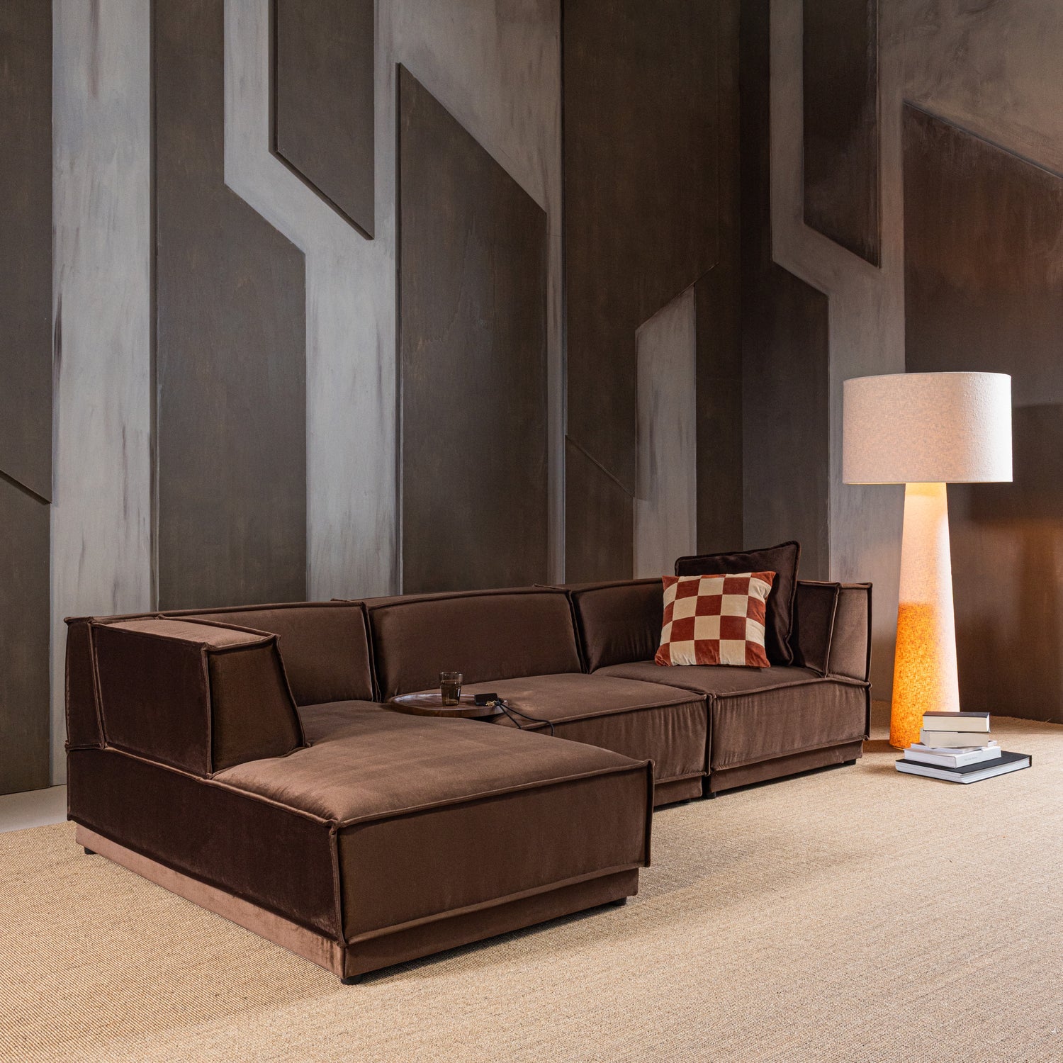 Woood Manu Chaise Longue Bank Links Velvet Bruin [Fsc] - KwaliteitWonen.nl