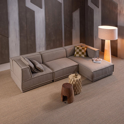 Woood Manu Chaise Longue Bank Rechts Grove Chenille Naturel [Fsc] - KwaliteitWonen.nl
