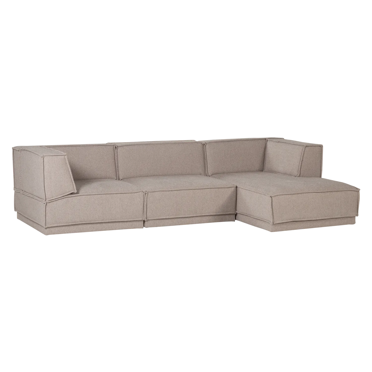 Woood Manu Chaise Longue Bank Rechts Grove Chenille Naturel [Fsc] - KwaliteitWonen.nl