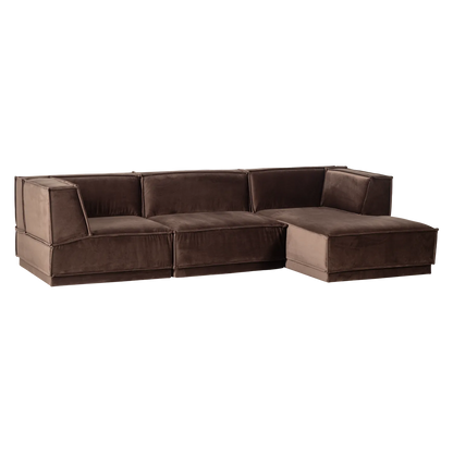 Woood Manu Chaise Longue Bank Rechts Velvet Bruin [Fsc] - KwaliteitWonen.nl