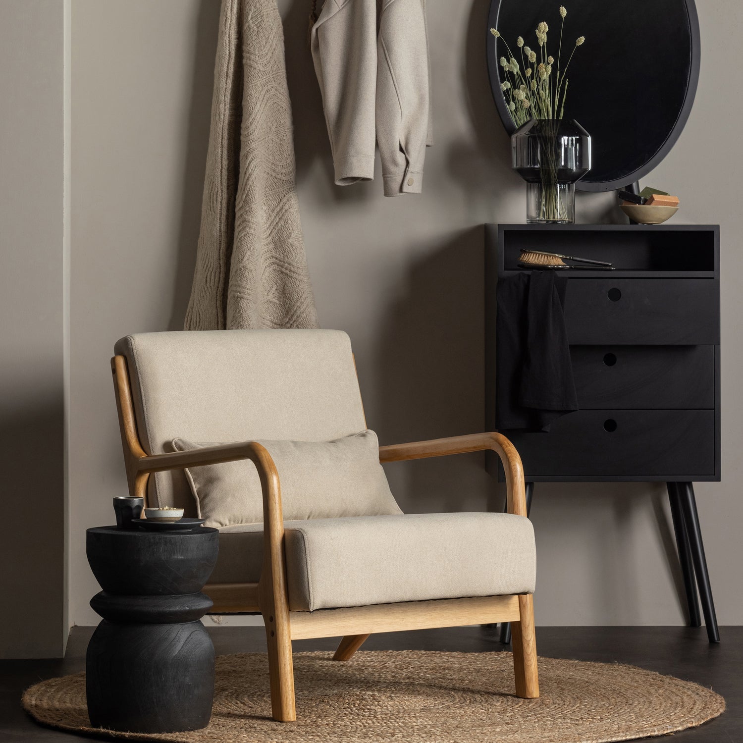 Woood Mark Fauteuil Geweven Stof Naturel - KwaliteitWonen.nl