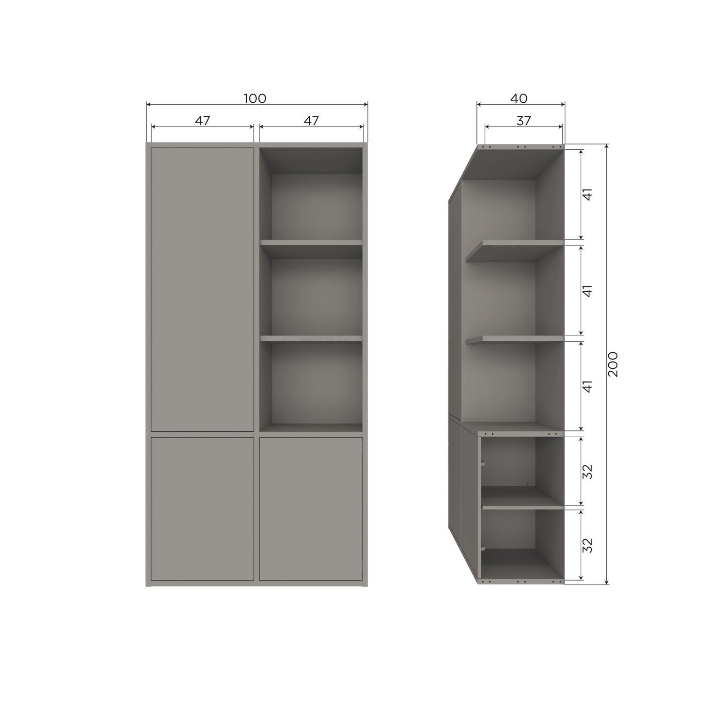 Woood Merel Wandkast Grenen Warmgrijs [Fsc] - KwaliteitWonen.nl