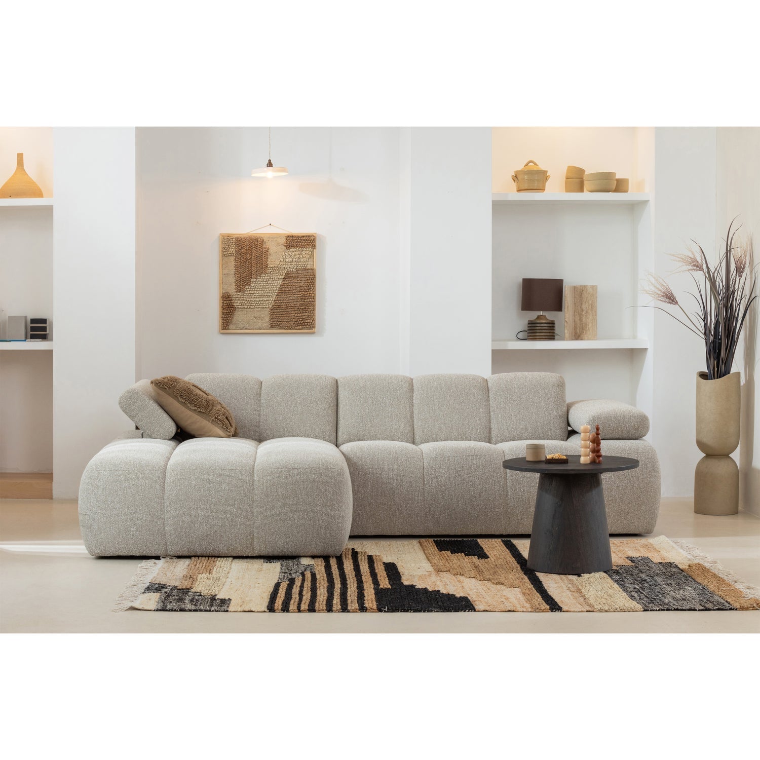 Woood Mojo Chaise Longue Bank Links Boucle Beige Melange - KwaliteitWonen.nl