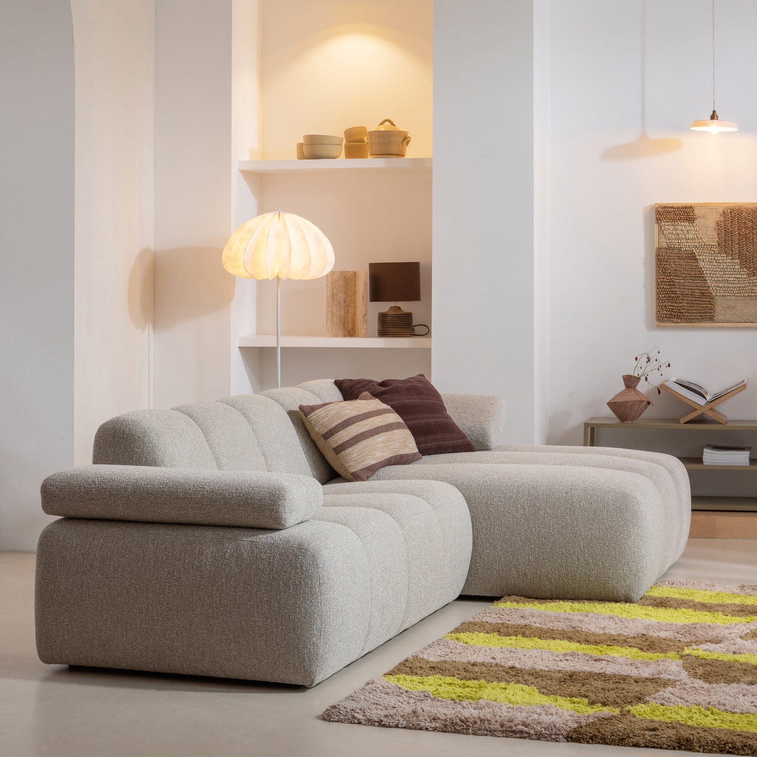 Woood Mojo Chaise Longue Bank Rechts Boucle Beige Melange - KwaliteitWonen.nl