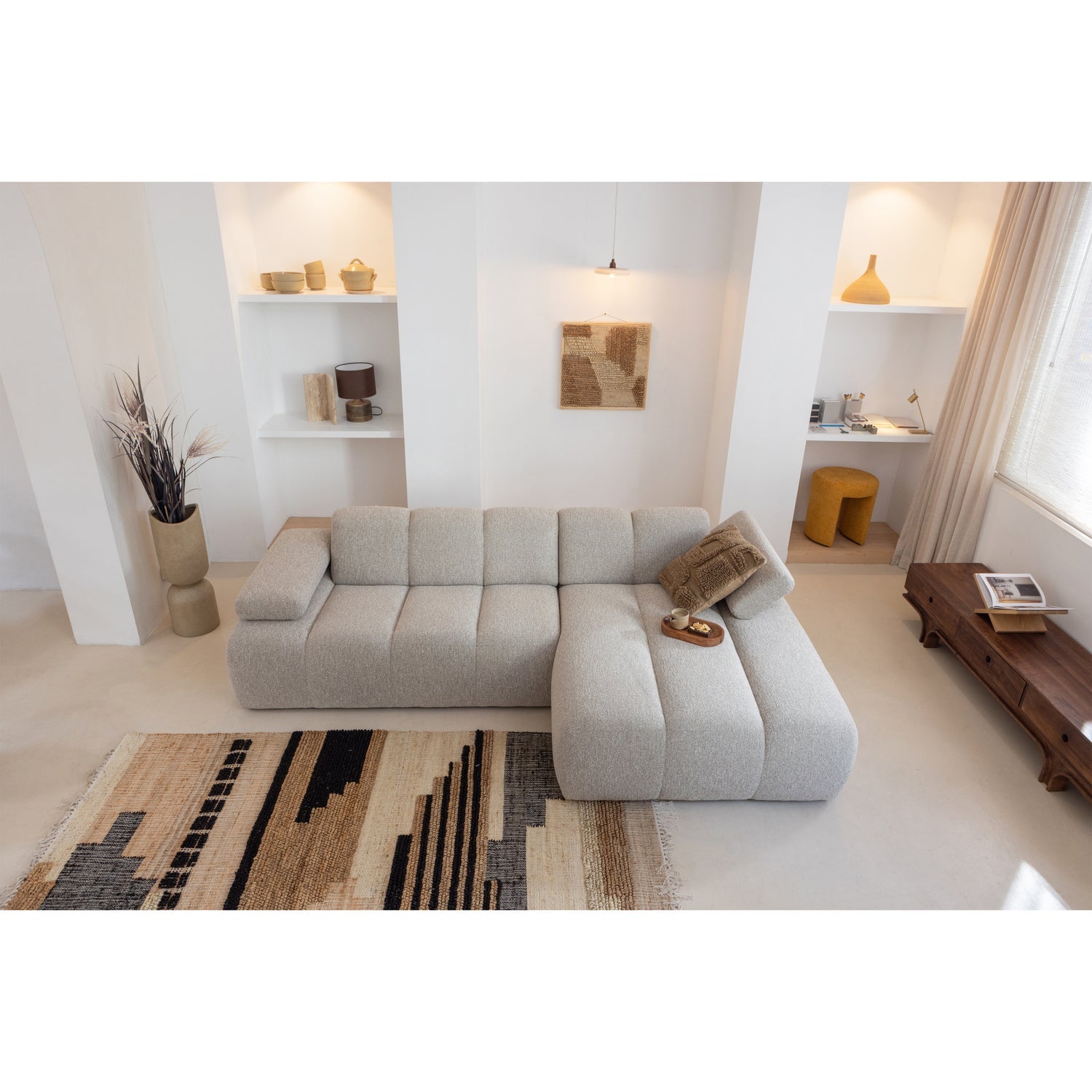 Woood Mojo Chaise Longue Bank Rechts Boucle Beige Melange - KwaliteitWonen.nl