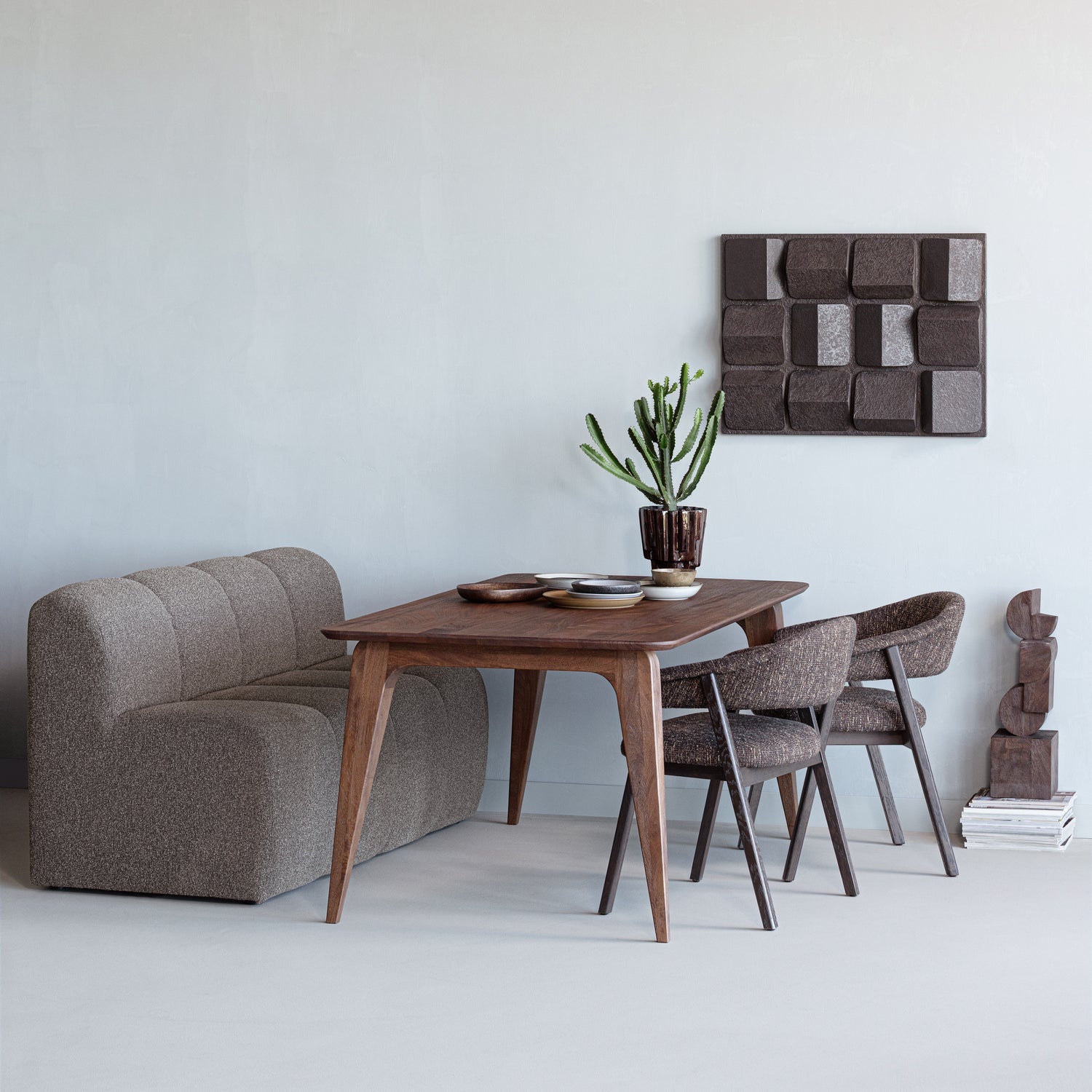 Woood Mojo Eetbank 164 Cm Met Rugleuning Boucle Bruin Melange - KwaliteitWonen.nl