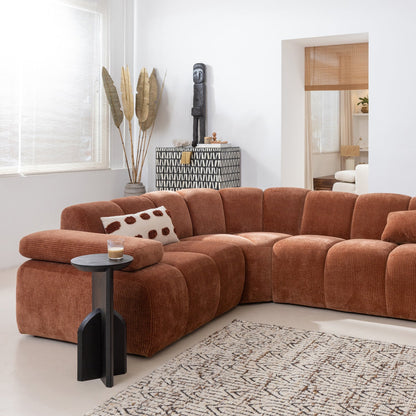 Woood Mojo Hoekbank Links Ribstof Roestbruin - KwaliteitWonen.nl