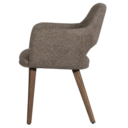 Woood Murat Eetkamerstoel Taupe Met Houten Poot Bruin - KwaliteitWonen.nl