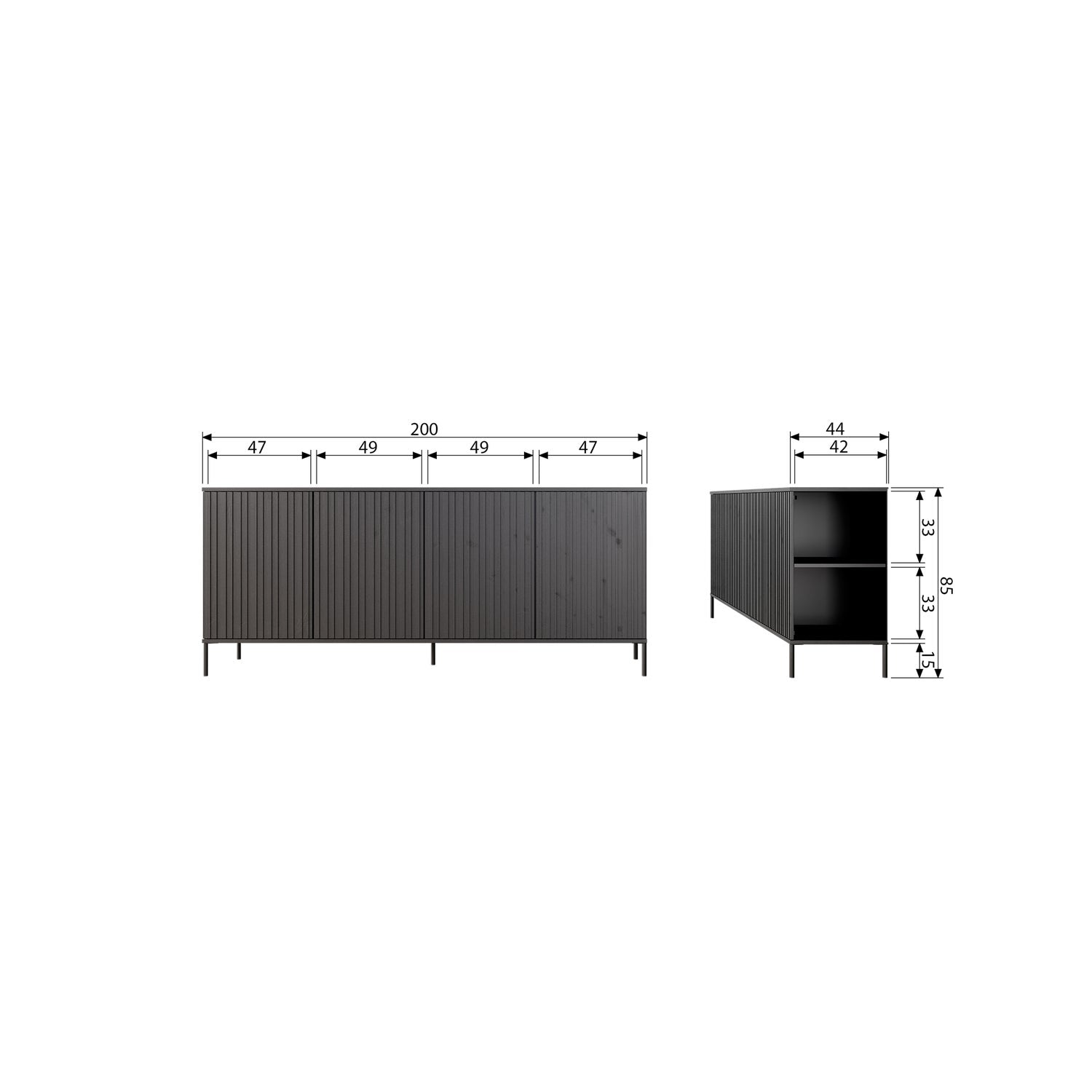 Woood New Gravure Dressoir 200cm Grenen Zwart [Fsc] - KwaliteitWonen.nl