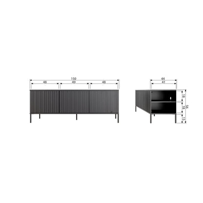 Woood New Gravure Dressoir Tv Meubel 150cm Grenen Zwart [Fsc] - KwaliteitWonen.nl