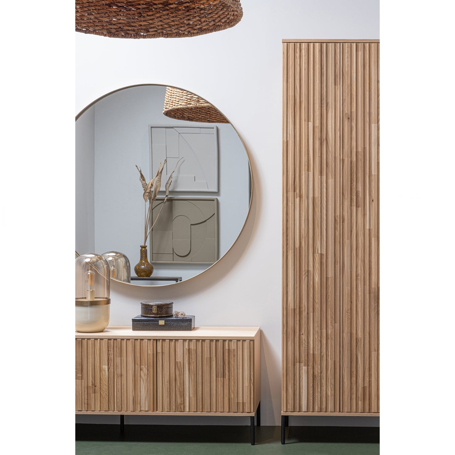Woood New Gravure Hoge Kast Eiken Blanke Lak [Fsc] - KwaliteitWonen.nl