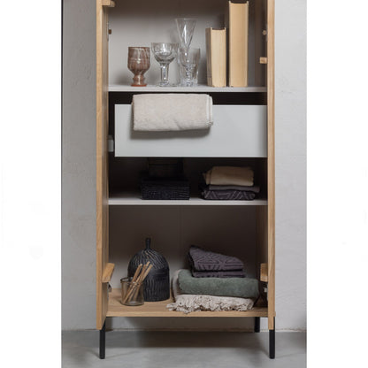 Woood New Gravure Hoge Kast Eiken Blanke Lak [Fsc] - KwaliteitWonen.nl