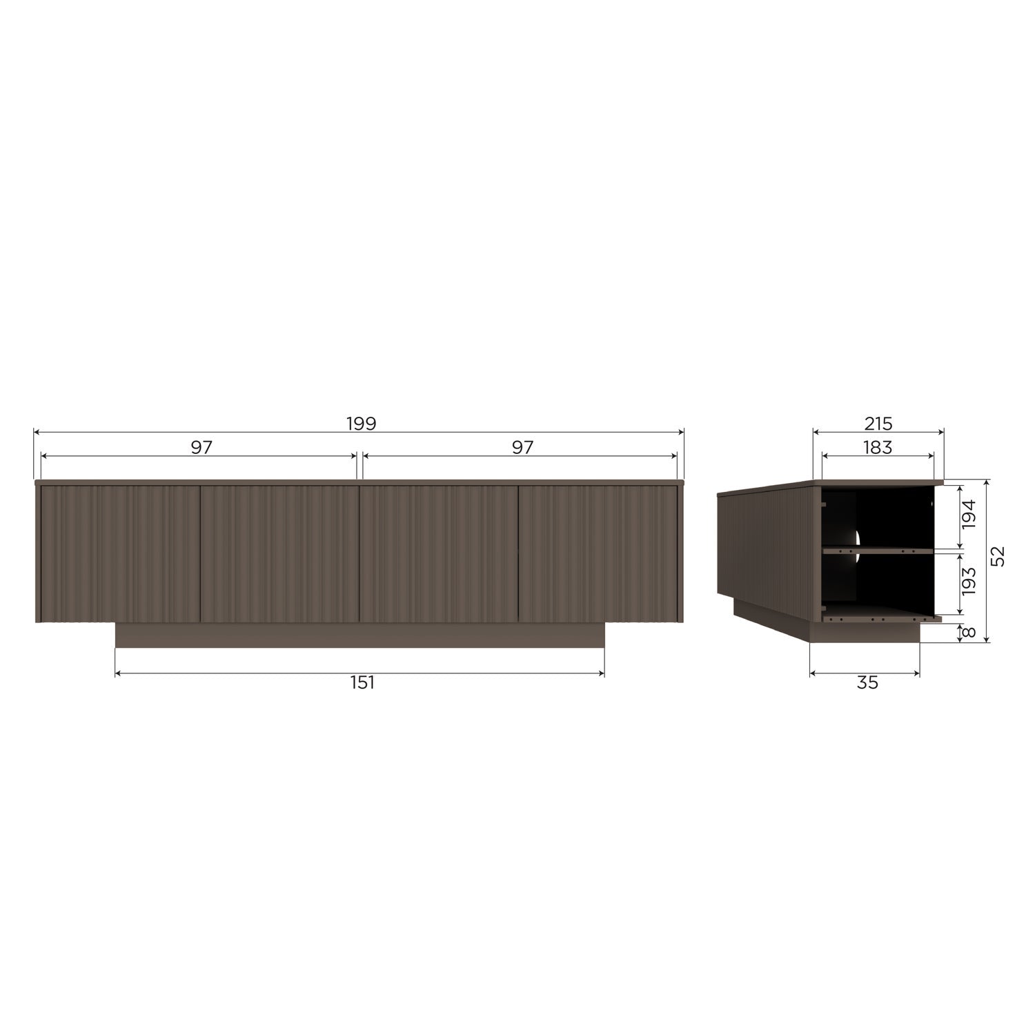 Woood Nova Tv Meubel 200 Cm Grenen Truffel Bruin [Fsc] - KwaliteitWonen.nl