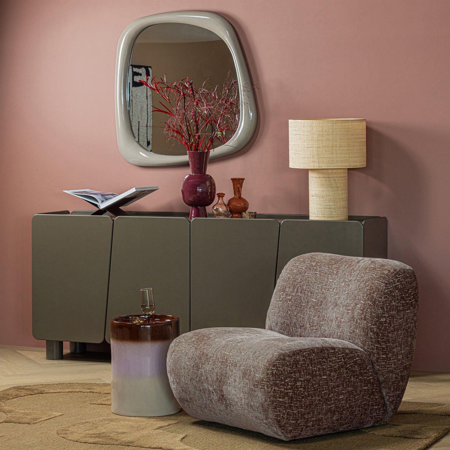 Woood Ollo Decoratieve Bijzettafel 44x35cm Keramiek Roze/Bruin - KwaliteitWonen.nl