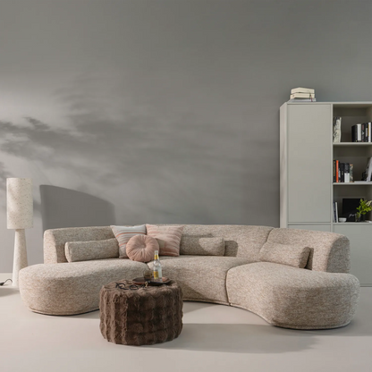 Woood Olven Poef Laag Fluffy Stof Bruin - KwaliteitWonen.nl
