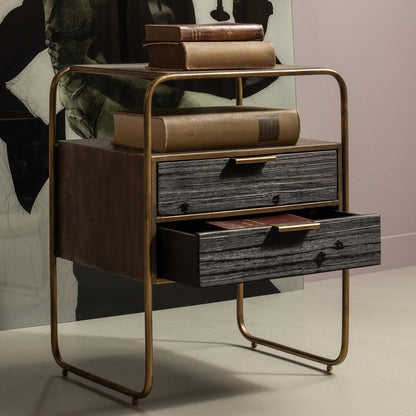 Woood Polite Nachtkastje Metaal Hout Antique Brass - KwaliteitWonen.nl