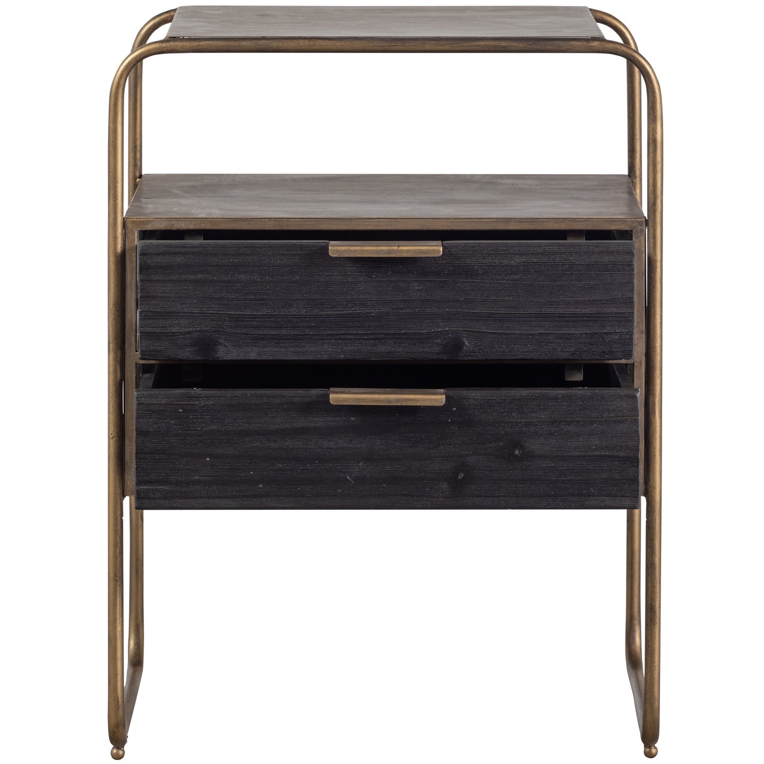 Woood Polite Nachtkastje Metaal Hout Antique Brass - KwaliteitWonen.nl