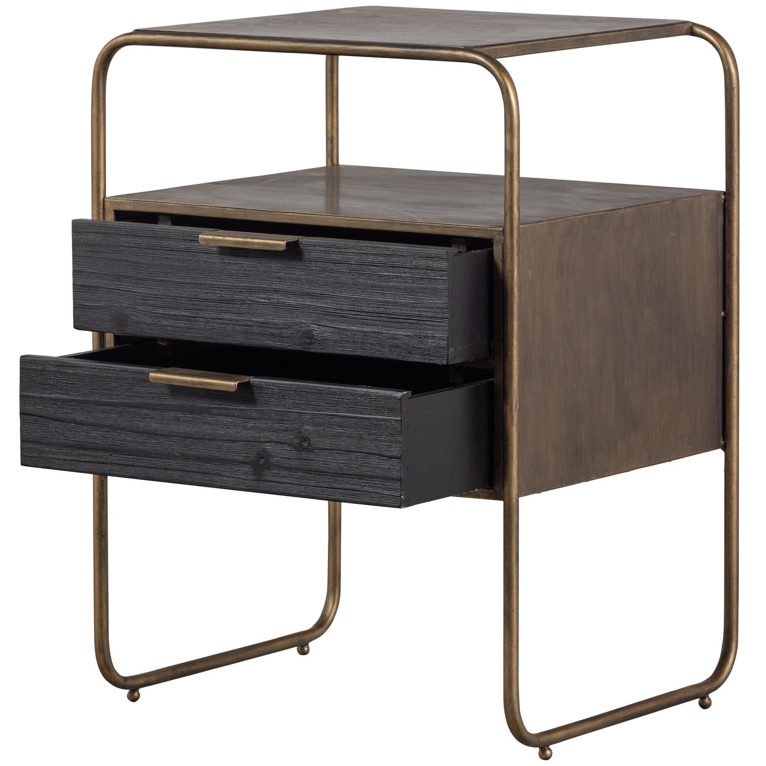 Woood Polite Nachtkastje Metaal Hout Antique Brass - KwaliteitWonen.nl