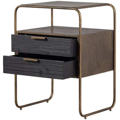 Woood Polite Nachtkastje Metaal Hout Antique Brass - KwaliteitWonen.nl