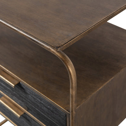 Woood Polite Nachtkastje Metaal Hout Antique Brass - KwaliteitWonen.nl