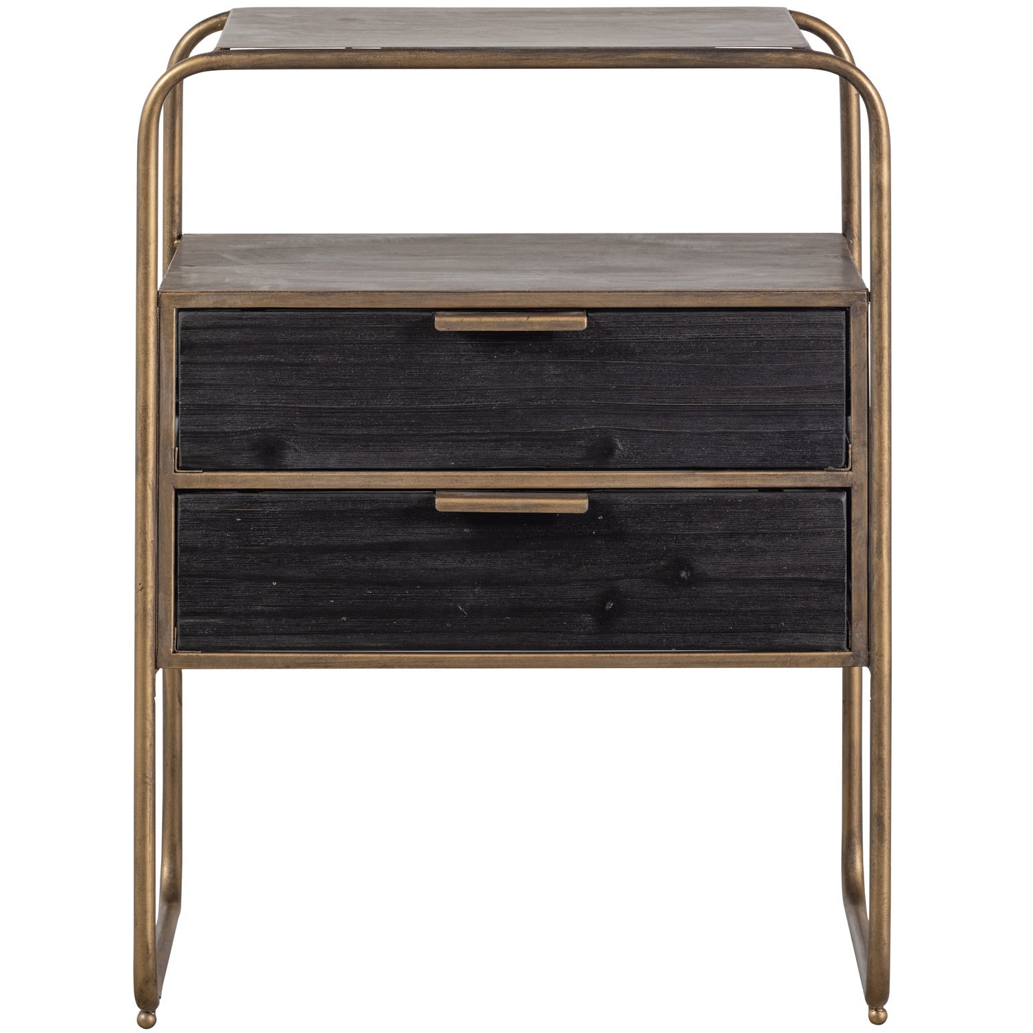 Woood Polite Nachtkastje Metaal Hout Antique Brass - KwaliteitWonen.nl