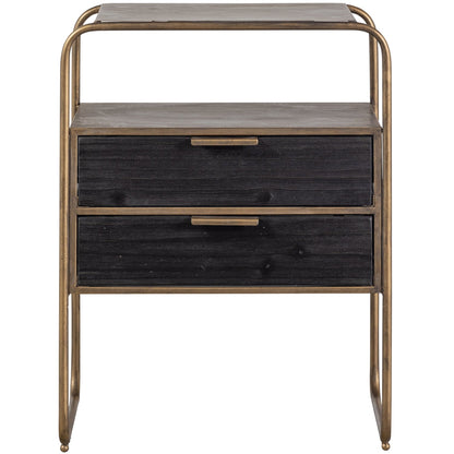 Woood Polite Nachtkastje Metaal Hout Antique Brass - KwaliteitWonen.nl
