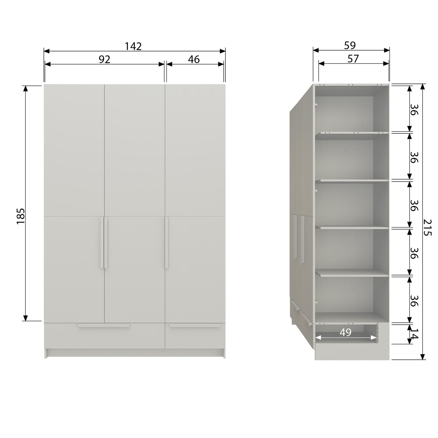 Woood Pure Kledingkast 3 Deurs Splitdeur Grenen Dust [Fsc] - KwaliteitWonen.nl