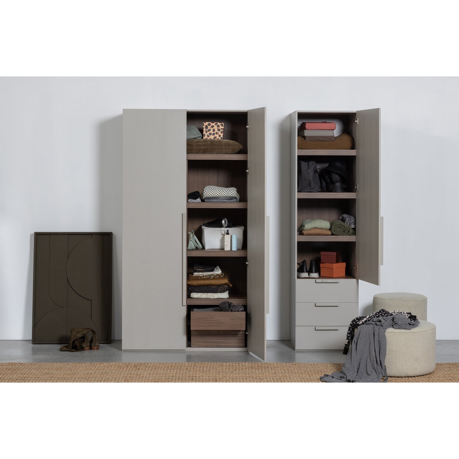 Woood Rens Kledingkast 1 Deurs Greep Lang Noten Pebble Grey [Fsc] - KwaliteitWonen.nl