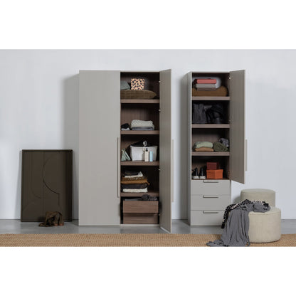 Woood Rens Kledingkast 1 Deurs Greep Lang Noten Pebble Grey [Fsc] - KwaliteitWonen.nl