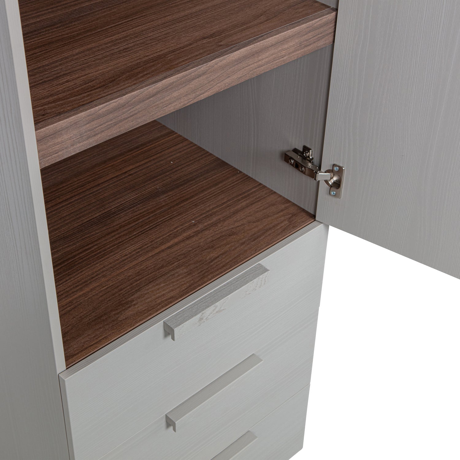 Woood Rens Kledingkast 1 Deurs Greep Lang Noten Pebble Grey [Fsc] - KwaliteitWonen.nl