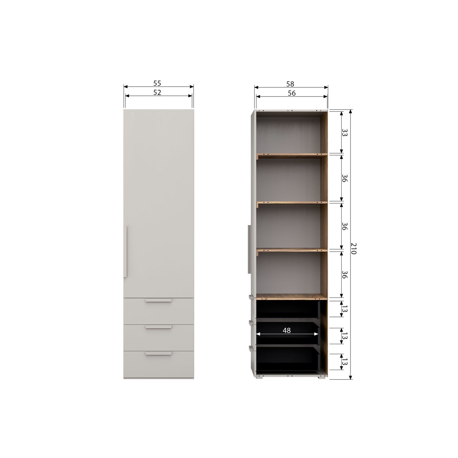 Woood Rens Kledingkast 1 Deurs Greep Lang Noten Pebble Grey [Fsc] - KwaliteitWonen.nl