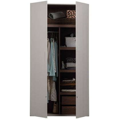 Woood Rens Kledingkast 2 Deurs Greep Lang Noten Pebble Grey [Fsc] - KwaliteitWonen.nl